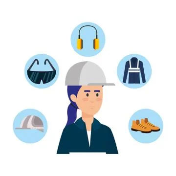 Female builder constructor with security equipment Stock Illustration