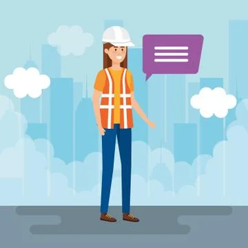 Female builder constructor talking in the city Stockillustratie