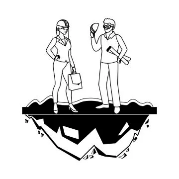 Female builder constructor worker with architect boss Ilustración de archivo