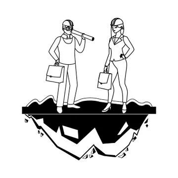 Female builder constructor worker with architect boss Ilustración de archivo