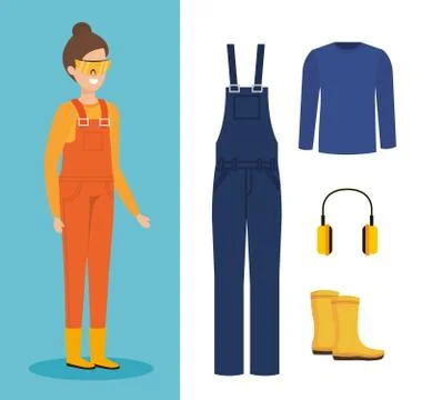 Female builder with equipment Stock Illustration