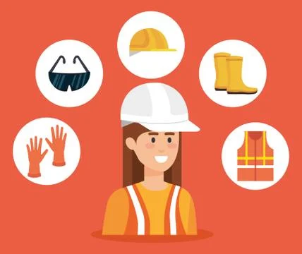 Female builder with equipment Illustrazione stock