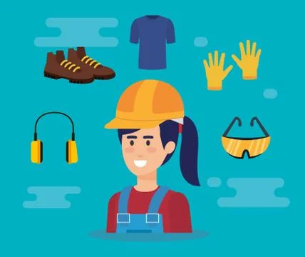 Female builder with equipment Illustrazione stock