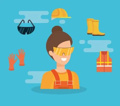 Female builder with equipment Illustrazione stock