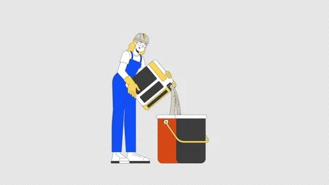 Female builder pouring plaster into construction bucket 2D character animation Stock Footage 332272530
