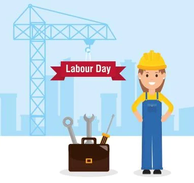 Female builder worker with helmet Stock Illustration