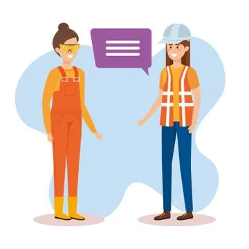 Female builders talking characters Illustrazione stock