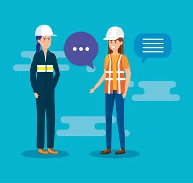 Female builders talking characters Illustrazione stock