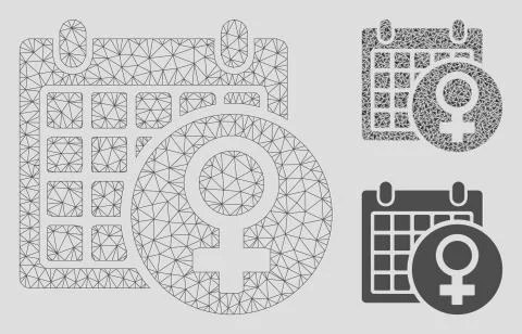Female Calendar Vector Mesh Network Model and Triangle Mosaic Icon Stock Illustration