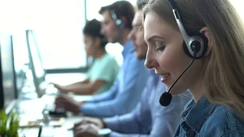 Female call center agent working in customer support service on telesales Stock Footage 157236199