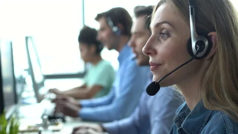 Female call center agent working in customer support service on telesales Stock Footage 157236474