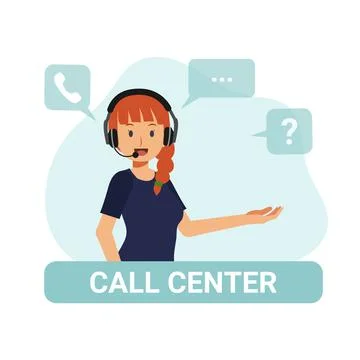 Female call center agent.Flat Vector catoon character illustration. Stock Illustration