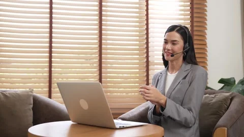 Female call center operator or customer service helpdesk staff. Blithe Stock Footage 255927558