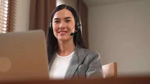 Female call center operator or customer service helpdesk staff. Blithe Stock Footage 258116400