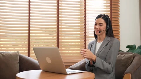 Female call center operator or customer service helpdesk staff. Blithe Stock Footage 266752031