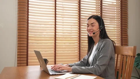 Female call center operator or customer service helpdesk staff. Blithe Stock Footage 268339708