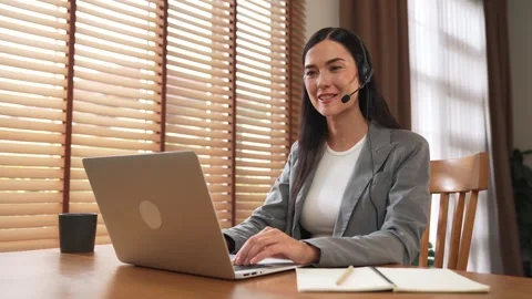 Female call center operator or customer service helpdesk staff. Blithe Stock Footage 270989852