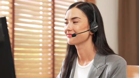 Female call center operator or customer service helpdesk staff. Blithe Stock Footage 274452753