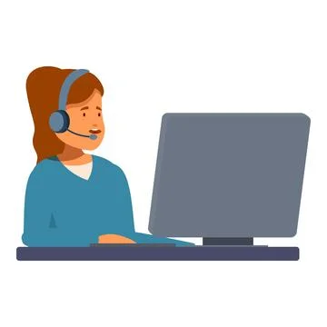 Female call center operator working on computer with headset Stockillustratie