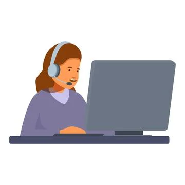 Female call center operator working on computer with headset Stock Illustration