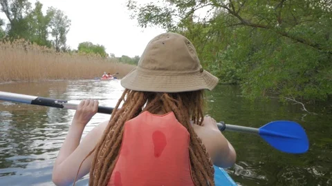 Female on canoe Stock Footage 91974525