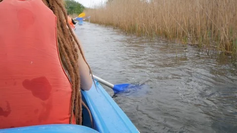 Female on canoe Stock Footage 91974539