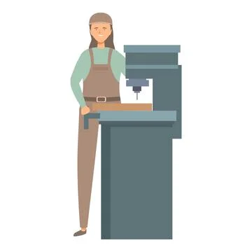 Female carpenter using vertical drilling machine in workshop Stock-Illustration