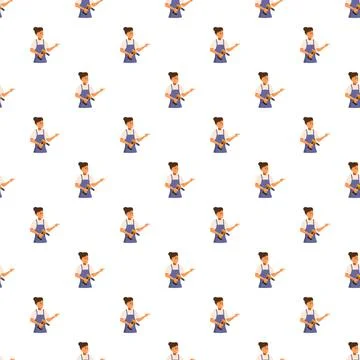 Female carpenter worker holding drill pattern background Ilustración de archivo