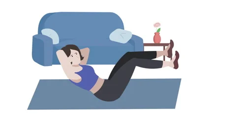 Female cartoon character doing exercise on mat in the house. Stock Footage 276842701