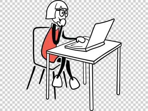 Female cartoon using laptop while sitting on chair Illustrazione stock