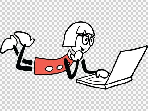 Female cartoon using laptop while lying Stock Illustration