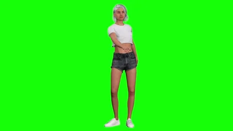 Female character centered pose on green screen chromakey background in 3d 動画素材 328636487