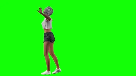 Female character pointing gesture pose on green screen chromakey Stock Footage 328636732