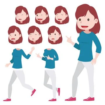 Female character set with different postures Stock Illustration