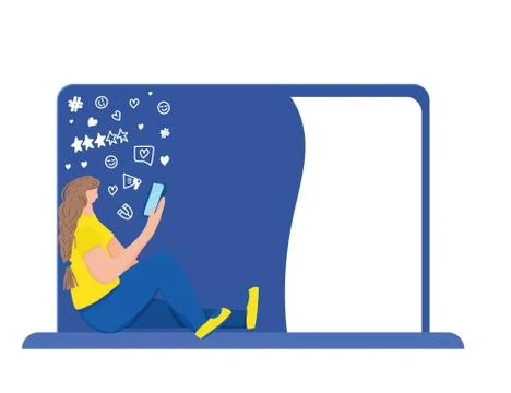 Female character sitting and using her phone. Girl wearing in casual clothes  Stock Illustration