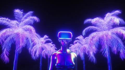 Female Character with VR Glasses Synthwave Loop Background Video stock 247356738