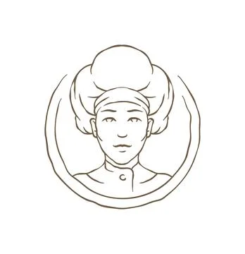 A Female Chef Portrait In A Circle Frame Hand Drawn Vector Logo Illustration Stock Illustration