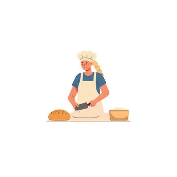 Female chef prepares bread with skill and dedication to culinary tradition .. Stock Illustration