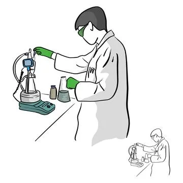 Female chemist working in laboratory vector illustration sketch doodle hand d Stock Illustration