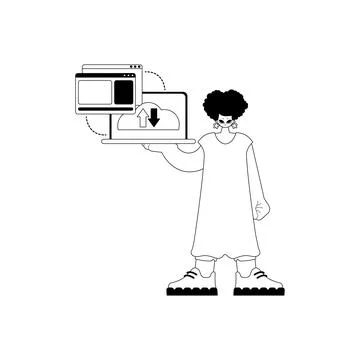 The female child with the browser that synchronizes the datum . Cloud repos.. Stock Illustration