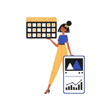 The female child is holding a subjugate plan in his handwriting. Trendy style Illustrazione stock