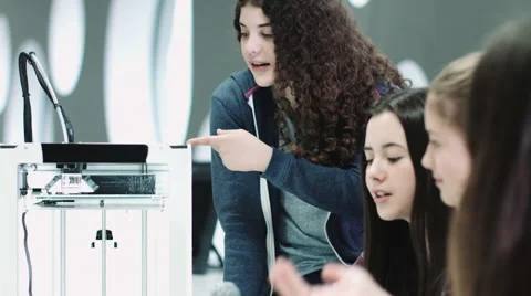 Female Children working with 3D printer Stock Footage 56939860