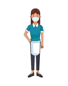 Female cleaner worker profession using face mask Illustrazione stock