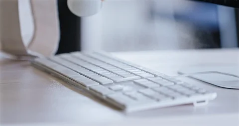 Female Cleaning Office Computer Keyboard With Sanitizer Stock Footage 127310060