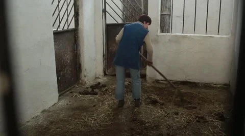 Female Cleans Dirt With a Rake in a Building in the National Reserve Stock Footage 62467536
