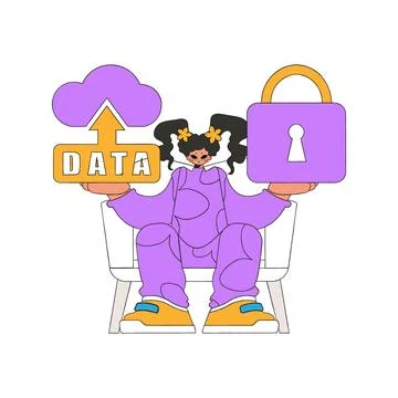 A female with a cloud storage system and a lock. Stock Illustration