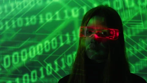 Female coder checking data and data code on the background Stock Footage 182426715