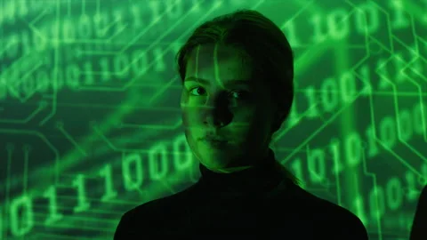 Female coder checking data and data code on the background Stock Footage 182427287