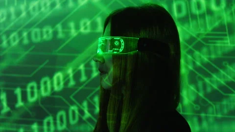 Female coder checking data and data code on the background Stock Footage 182429095
