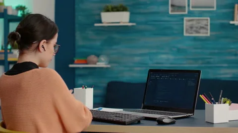 Female coder programming analytics report on technical interface Stock Footage 171947171